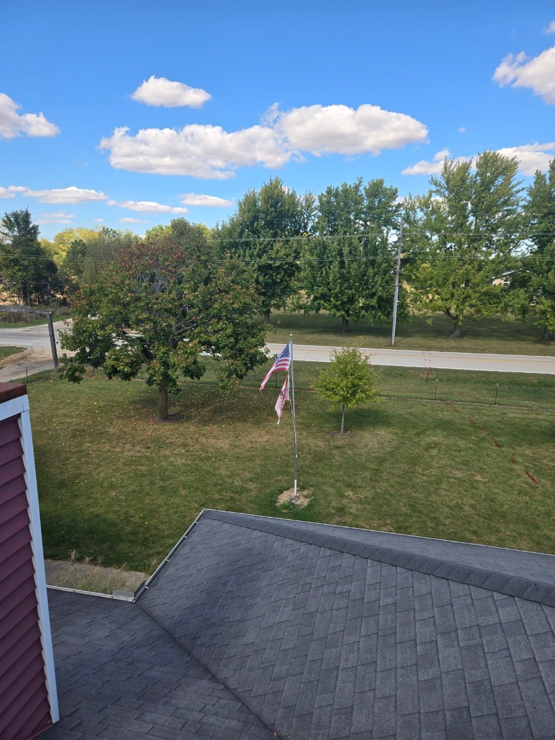 Completed roof with American flag